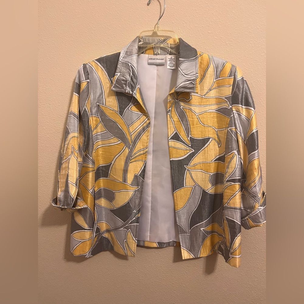 Alfred Dunner Yellow and Gray Patterned Blazer